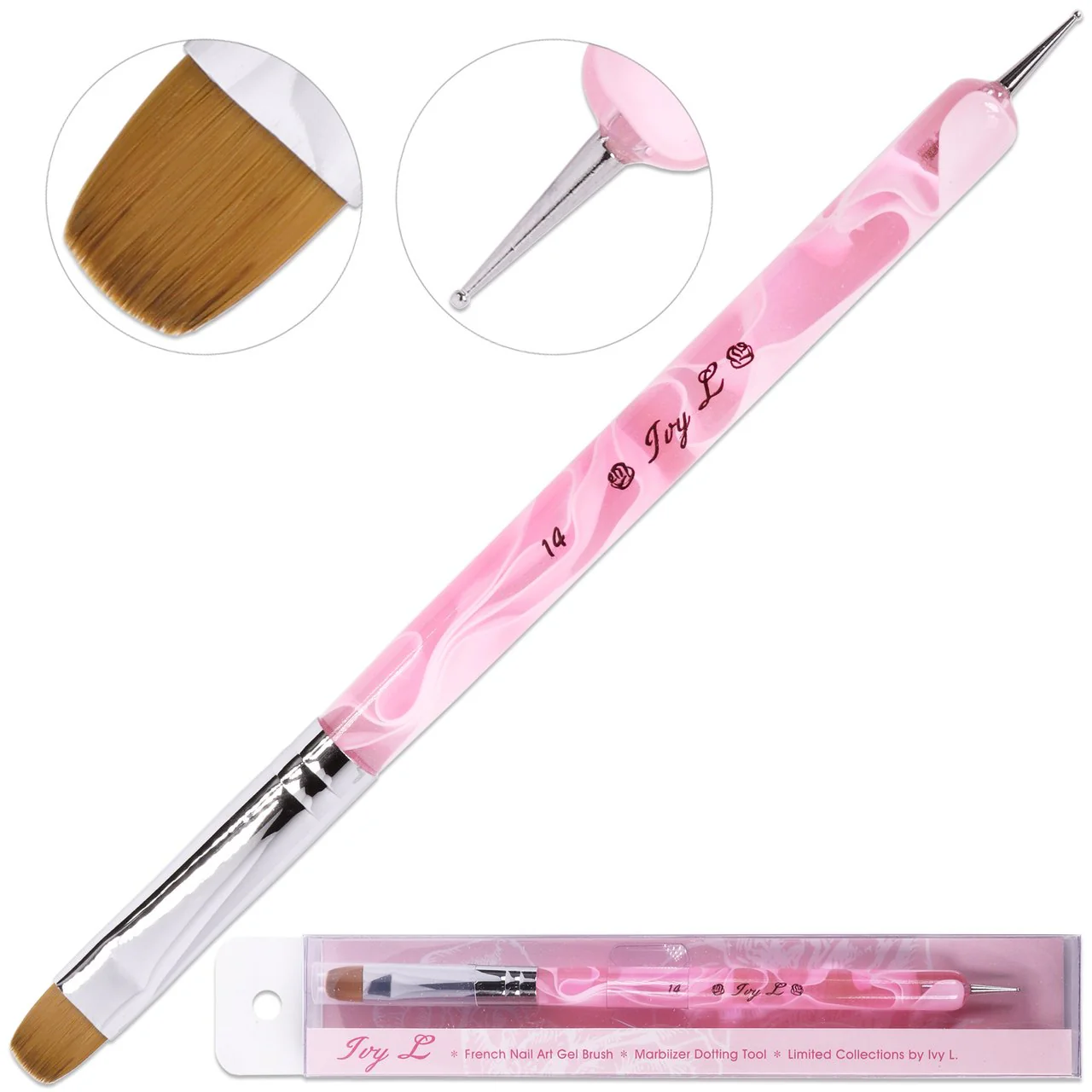 Ivy L. French Brush - Pink Marble Acrylic Handle - Image 3