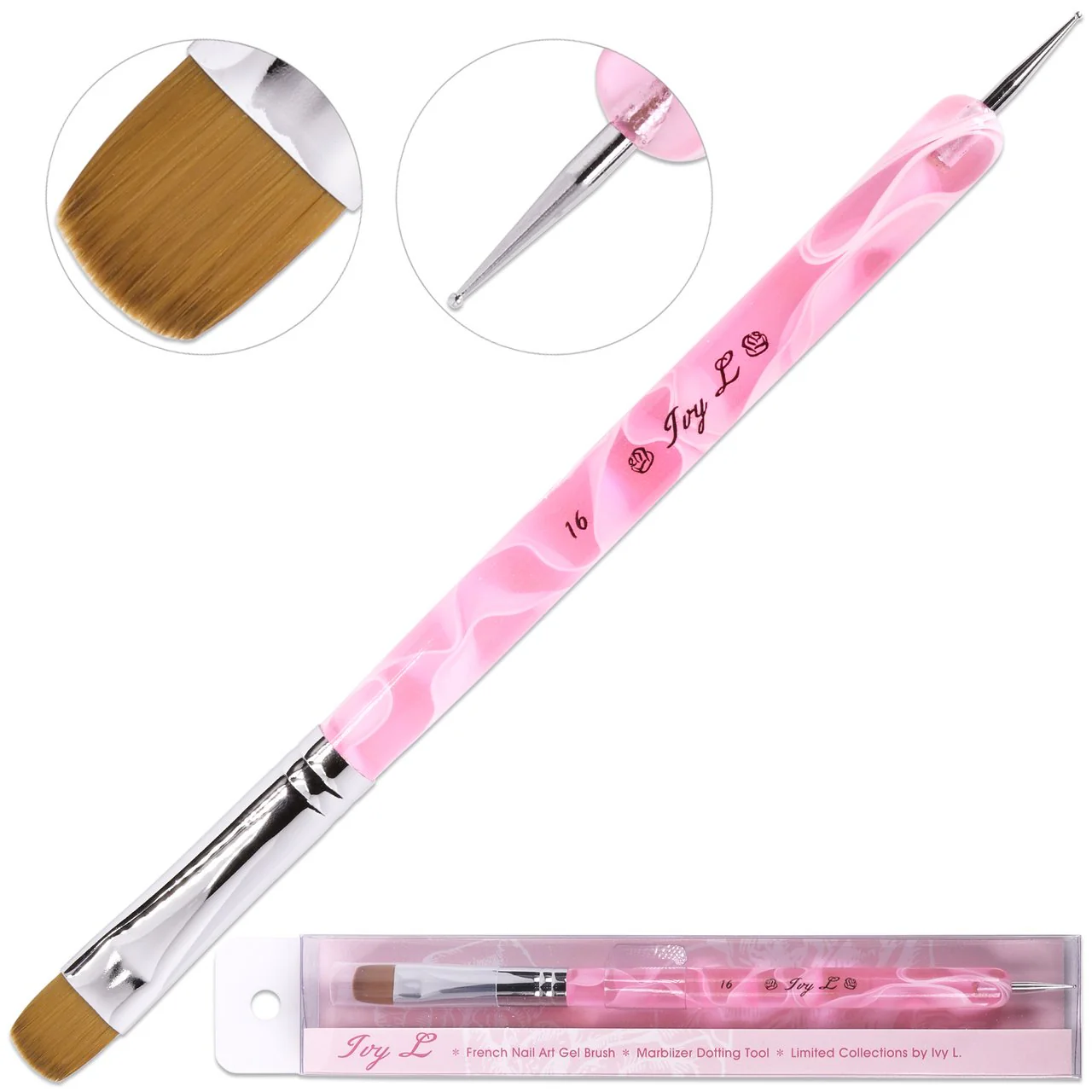 Ivy L. French Brush - Pink Marble Acrylic Handle - Image 4